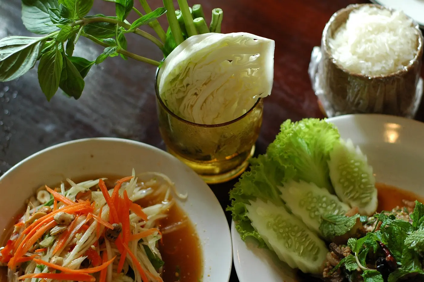 Isan som tam, larb and sticky rice in Thailand Isan som tam, larb and sticky rice in Thailand